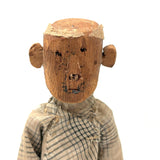 Hugely Endearing  Carved Figure in Plaid with Large Ears, Presumed Southeast Asian