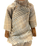 Hugely Endearing  Carved Figure in Plaid with Large Ears, Presumed Southeast Asian