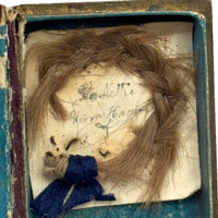 Nettie's Momentos: c. 1830s Marbled Paper Heart and Hair Braid in Book Shaped Mirrored Box