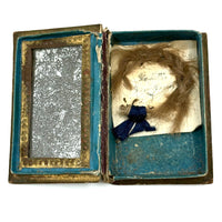 Nettie's Momentos: c. 1830s Marbled Paper Heart and Hair Braid in Book Shaped Mirrored Box