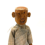 Hugely Endearing  Carved Figure in Plaid with Large Ears, Presumed Southeast Asian