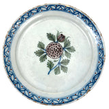 Lovely 18th Century Hand-painted Delftware Plate with Flower and Bud