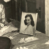 Smitten and Eager Young Man with Photo on Bed, Vintage Snapshot