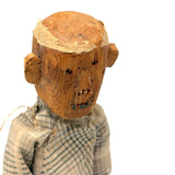 Hugely Endearing  Carved Figure in Plaid with Large Ears, Presumed Southeast Asian