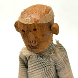 Hugely Endearing  Carved Figure in Plaid with Large Ears, Presumed Southeast Asian