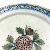 Lovely 18th Century Hand-painted Delftware Plate with Flower and Bud