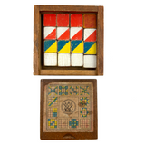 Mrs. Robertson's Sweet Old Set of Painted Wooden Pattern Blocks in Original Jointed Box (with One Substitute)