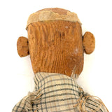 Hugely Endearing  Carved Figure in Plaid with Large Ears, Presumed Southeast Asian