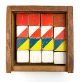 Mrs. Robertson's Sweet Old Set of Painted Wooden Pattern Blocks in Original Jointed Box (with One Substitute)