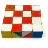 Mrs. Robertson's Sweet Old Set of Painted Wooden Pattern Blocks in Original Jointed Box (with One Substitute)