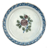 Lovely 18th Century Hand-painted Delftware Plate with Flower and Bud