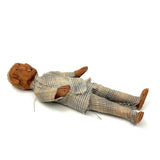 Hugely Endearing  Carved Figure in Plaid with Large Ears, Presumed Southeast Asian