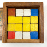 Mrs. Robertson's Sweet Old Set of Painted Wooden Pattern Blocks in Original Jointed Box (with One Substitute)