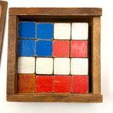Mrs. Robertson's Sweet Old Set of Painted Wooden Pattern Blocks in Original Jointed Box (with One Substitute)