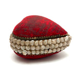 Red Velvet Heart, Lush Feeling Late Victorian Shell Work Pin Cushion