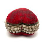 Red Velvet Heart, Lush Feeling Late Victorian Shell Work Pin Cushion