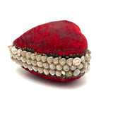 Red Velvet Heart, Lush Feeling Late Victorian Shell Work Pin Cushion