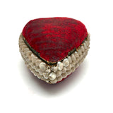 Red Velvet Heart, Lush Feeling Late Victorian Shell Work Pin Cushion