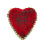 Red Velvet Heart, Lush Feeling Late Victorian Shell Work Pin Cushion