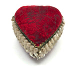 Red Velvet Heart, Lush Feeling Late Victorian Shell Work Pin Cushion
