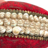 Red Velvet Heart, Lush Feeling Late Victorian Shell Work Pin Cushion