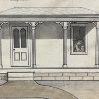 Portrait of a House and its Inhabitants: 19th Century Ink and Inkwash Drawing with Collage