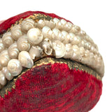 Red Velvet Heart, Lush Feeling Late Victorian Shell Work Pin Cushion