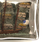 Old Folk Art Ship in a Bottle with American Flag and Many Houses