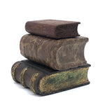 Set of Three Old Folk Art Carved Books, One Stone + Two Wood