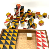 Early Set of 81 Color Cubes with Best Paint in Homemade Wood Framed Box