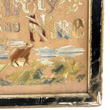 Ninety and Nine, Late 19th Century Punch Paper Embroidery with Lost Lamb, Original Frame