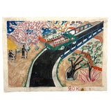 Soldiers and Toyota Truck, Tshibanda Muayabu Mid 20th C. Presumed Congolese Folk Art Tempera Painting