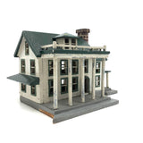 Grand Little White and Green House with Eaves, Porches and Pillars