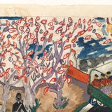 Soldiers and Toyota Truck, Tshibanda Muayabu Mid 20th C. Presumed Congolese Folk Art Tempera Painting