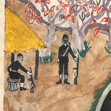 Soldiers and Toyota Truck, Tshibanda Muayabu Mid 20th C. Presumed Congolese Folk Art Tempera Painting