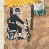 Soldiers and Toyota Truck, Tshibanda Muayabu Mid 20th C. Presumed Congolese Folk Art Tempera Painting