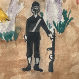 Soldiers and Toyota Truck, Tshibanda Muayabu Mid 20th C. Presumed Congolese Folk Art Tempera Painting