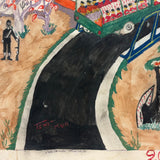 Soldiers and Toyota Truck, Tshibanda Muayabu Mid 20th C. Presumed Congolese Folk Art Tempera Painting