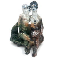 Loving Couple on Bench, Unsigned Vintage Clay Sculpture