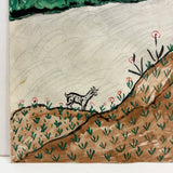 Yellow Roofs, Blue Boat, Tshibanda Muayabu Mid 20th C. Presumed Congolese Folk Art Tempera Painting