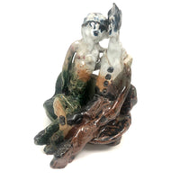 Loving Couple on Bench, Unsigned Vintage Clay Sculpture