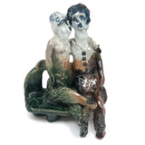 Loving Couple on Bench, Unsigned Vintage Clay Sculpture