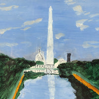 Poignant Vintage Folk Art Painting of Washington Monument, Signed E.C. Sullivan