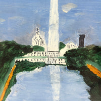 Poignant Vintage Folk Art Painting of Washington Monument, Signed E.C. Sullivan