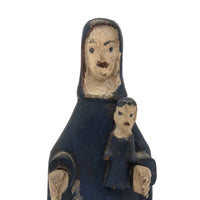 Wonderfully Primitive Carved Polychrome Folk Art Madonna with Baby Jesus