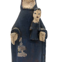 Wonderfully Primitive Carved Polychrome Folk Art Madonna with Baby Jesus