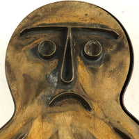 SOLD Curious Frowning Face Brass (Leather? Cookie?) Press