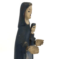 Wonderfully Primitive Carved Polychrome Folk Art Madonna with Baby Jesus