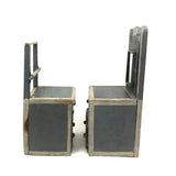 Antique Folk Art Cigar Box Wood Doll Chest with Mirror Plus Wash Stand in Blue and Silver