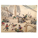 Pirate Battle with Guns and Swords! Excellent Vintage Kid Crayon Drawing + Bonus Pirate Ship Drawing